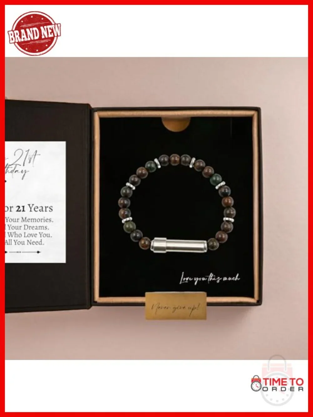 21st Birthday Gift Bracelet with Hidden Message Capsule - Stretch Fit Stainless